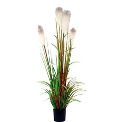 Riet gras in pot 150 cm wit-groen-bruin kunstplant