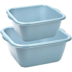 Afwasbak teil - set van 2 formaten - 15 en 20 liter - licht blauw - kunststof - Afwasbak