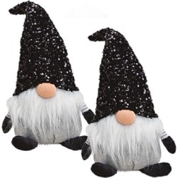 2x stuks pluche gnome/dwerg decoratie poppen/knuffels zwart 17 x 24 x 48 - Kerstman pop