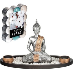 Boeddha beeld - binnen - 33 cm / 24x geurkaarsen Cotton Blossom - Beeldjes