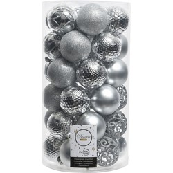 37x Kunststof kerstballen mix zilver 6 cm kerstboom versiering/decoratie - Kerstbal