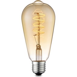 Edison Vintage LED filament lichtbron Drop - Amber - ST64 Spiraal - Retro LED lamp - 6.4/6.4/14cm - geschikt voor E27 fitting - Dimbaar - 4W 280lm 2700K - warm wit licht