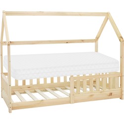 Kinderbed huisbed 80x160 cm gemaakt van dennenhout incl. matras H-10cm uitvalbeschermend dak en lattenbodem ML design