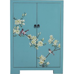 Fine Asianliving Chinese Kast Blauw Handgeschilderd Bloesems