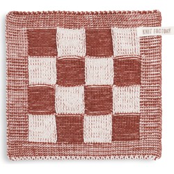 Knit Factory Gebreide Pannenlap Block - Ecru/Roest - 23x23 cm
