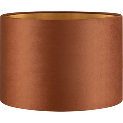 Fluweel - Velvet Lampenkap - Cilinder - Bruin + goud - Luxe stijl - ø30 x 20 cm - E27 fitting - voor tafellampen en Pendellamp - voor woonkamer en eetkamer