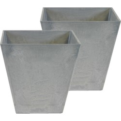 Set van 2x stuks bloempot/plantenpot vierkant van gerecycled kunststof steengrijs D25 en H25 cm - Plantenbakken