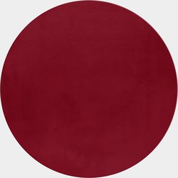 Pouffy Fluffy  - Hoogpolig  Rond Vloerkleed - Uni Kleur - Rood - Woonkamer Tapijt - Katoenen Rug- 120 CM ROND