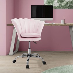 Bureaustoel met wielen en rugleuning schelpdesign 68x68 cm lichtroze fluweel metalen frame ML design