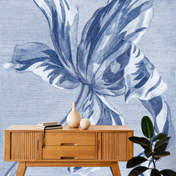 Schets van een Tulp Behang Paneel - 197x260 - Donker Blauw - Vintage Bloemen