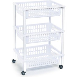 Opberg trolley/roltafel/organizer met 3 manden 40 x 30 x 61,5 cm wit/wit - Opberg trolley