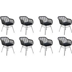 QUVIO Tuinstoel Jade - Met kussen - PE rattan - Zwart - Set van 8