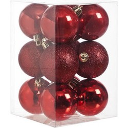 12x Kunststof kerstballen glanzend/mat rood 6 cm kerstboom versiering/decoratie - Kerstbal