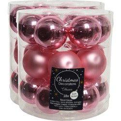 54x stuks kleine glazen kerstballen lippenstift roze 4 cm mat/glans - Kerstbal