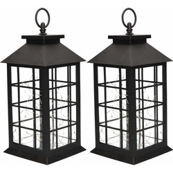 2x Zwarte decoratie lantaarns met LED lampjes 31 cm - Lantaarns