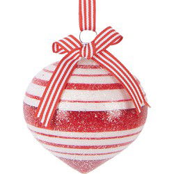 Clayre & Eef Kerstbal Ø 8x8 cm Rood Wit Glas