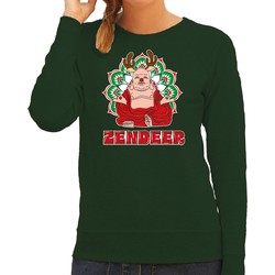 Bellatio Decorations foute Kersttrui/sweater voor dames - zendeer buddha - groen - rendier - boeddha M - kerst truien