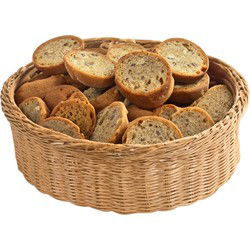 Kesper Brood/fruit mandje - gevlochten kunststof - naturel - rond - D36 x H11 cm - broodmandjes - broodmand