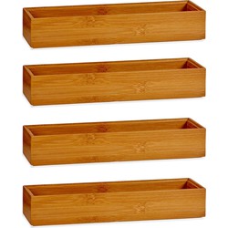 4x Stuks Kast/lade/make-up organizers bamboe hout bakje 30 x 7 x 5 cm - Make-up dozen