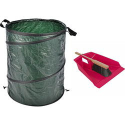 Groot stoffer/blik roze 43 cm met tuinafvalzak 130L voor tuinafval/bladeren - Stoffer en blik
