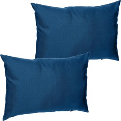 Set van 2x stuks bank/sier/tuin kussens voor binnen en buiten in de kleur indigo blauw 30 x 50 x 10 - tuinstoelkussens