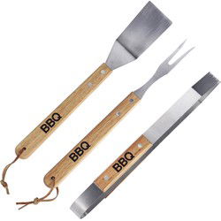 BBQ Gereedschap - 3-delig - RVS - houten handgreep - Barbecuegereedschapset