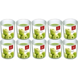 10x Frisse appel geurkaarsen in glazen houder 25 branduren - geurkaarsen