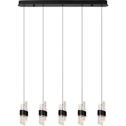 Adeline lange zwarte hanglamp LED Dimb. 5x7,8W 2700K