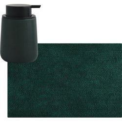 MSV badkamer droogloop mat/tapijt - 40 x 60 cm - met zelfde kleur zeeppompje 300 ml - donkergroen - Badmatjes