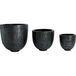 PTMD Mirella Bloempot - 59x59x58 cm  - Aluminium - Zwart - Set van 3