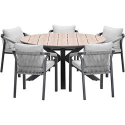 Garden Impressions Tarera tuinset 6-delig taupe - Tulli tuintafel Ø148x75 cm - light teak vironwood