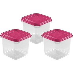 Hega Hogar Vershoudbakjes - set 3x stuks - 0.3 liter - transparant/roze - L8 x B8 x H11 cm - Vershoudbakjes