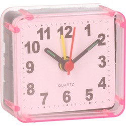 Gerimport Reiswekker/alarmklok analoog - roze - kunststof - 6 x 3 cm - klein model - Wekkers
