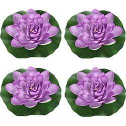 Drijvende kunst waterlelie bloemen - 4x - paars - D18 cm - Vijver - Kunstbloemen