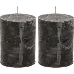 Stompkaars/cilinderkaars - 2x - zwart - 7 x 9 cm - middel rustiek model - Stompkaarsen