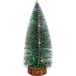 Krist+ Mini decoratie kerstboompje - met licht - H35 cm - groen - kunststof - Kerstdorpen