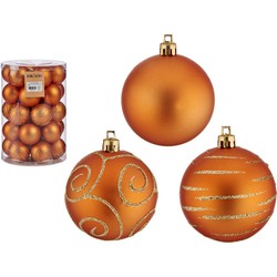 60x stuks gedecoreerde kerstballen oranje kunststof 6 cm - Kerstbal