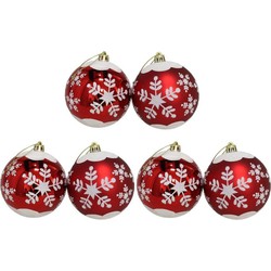 Gerimport Kerstballen - 6ST - rood - gedecoreerd - 6 cm - kunststof - Kerstbal