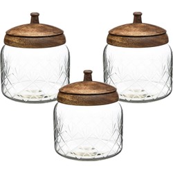 3x stuks snoeppotten/voorraadpotten 1,2L glas met houten deksel - Voorraadpot