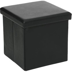 Atmosphera Poef/Hocker/voetenbankje - opbergbox - zwart - pvc/mdf - 38 x 38 cm - Poefs