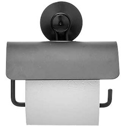 Berilo Toiletrol houder voor de wand - RVS - 13 cm - mat zwart - voor 1 rol - met ophang zuignap - Toiletrolhouders