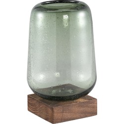PTMD Kjelt Green glass vase on wooden base M