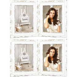 2x stuks dubbele houten fotolijst vintage wit geschikt voor een foto van 13 x 18 cm - Fotolijsten