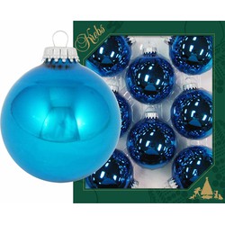 Krebs Kerstballen - 8 stuks - blauw - glas - 7 cm - Kerstbal