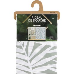 Urban Living Douchegordijn met ringen - wit/grijs - Jungle print - PVC - 180 x 180 cm - wasbaar - Douchegordijnen