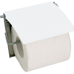MSV Toiletrolhouder wand/muur - metaal en MDF hout klepje - ivoor wit - Toiletrolhouders