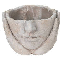 Clayre & Eef Bloempot Hoofd Ø 15x13 cm Beige Steen Plantenpot