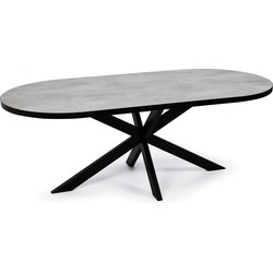 Stalux Plat ovale eettafel 'Noud' 210 x 100, kleur zwart / beton