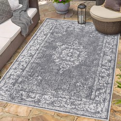 Tapijtenloods Duo Binnen en Buiten Vloerkleed Dubbelzijdig Outdoor Laagpolig Tapijt Grijs- 160x230 CM