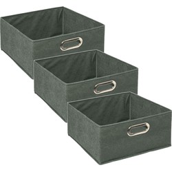 Set van 3x stuks opbergmand/kastmand 14 liter grijsgroen linnen 31 x 31 x 15 cm - Opbergmanden